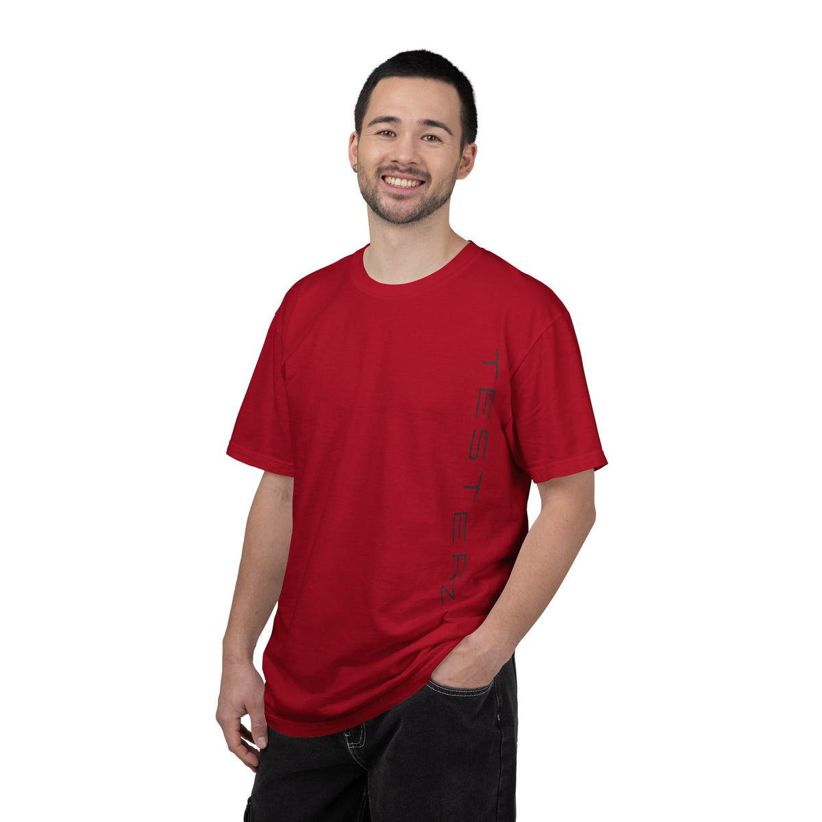 Heavyweight tee with a small green Testerz Face on the chest, alternate view