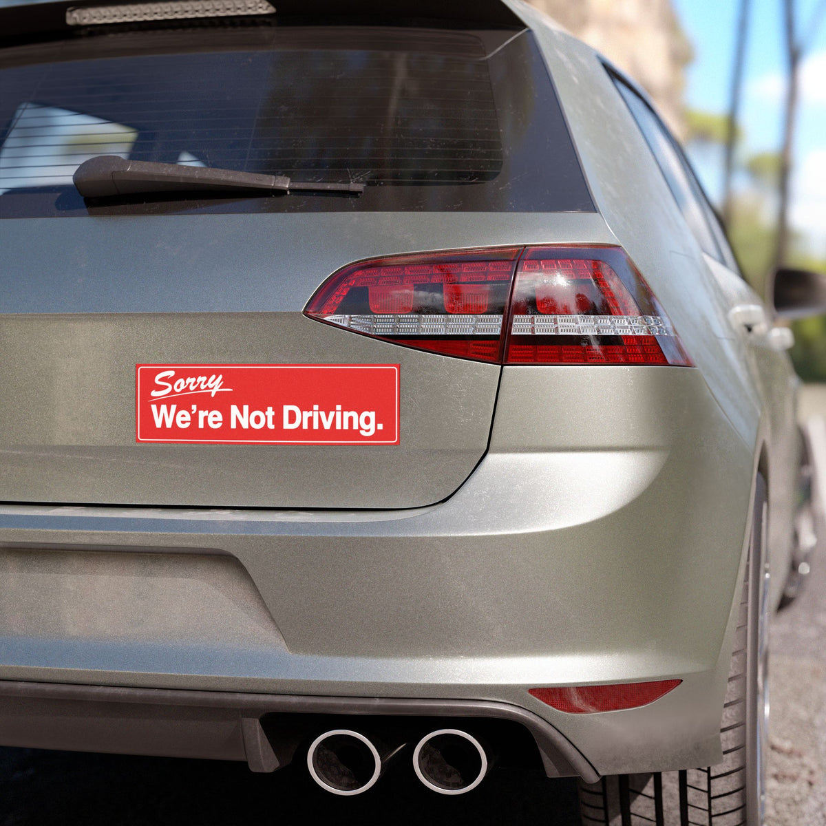 Bumper magnet reading Sorry, It's Self Driving, alternate view