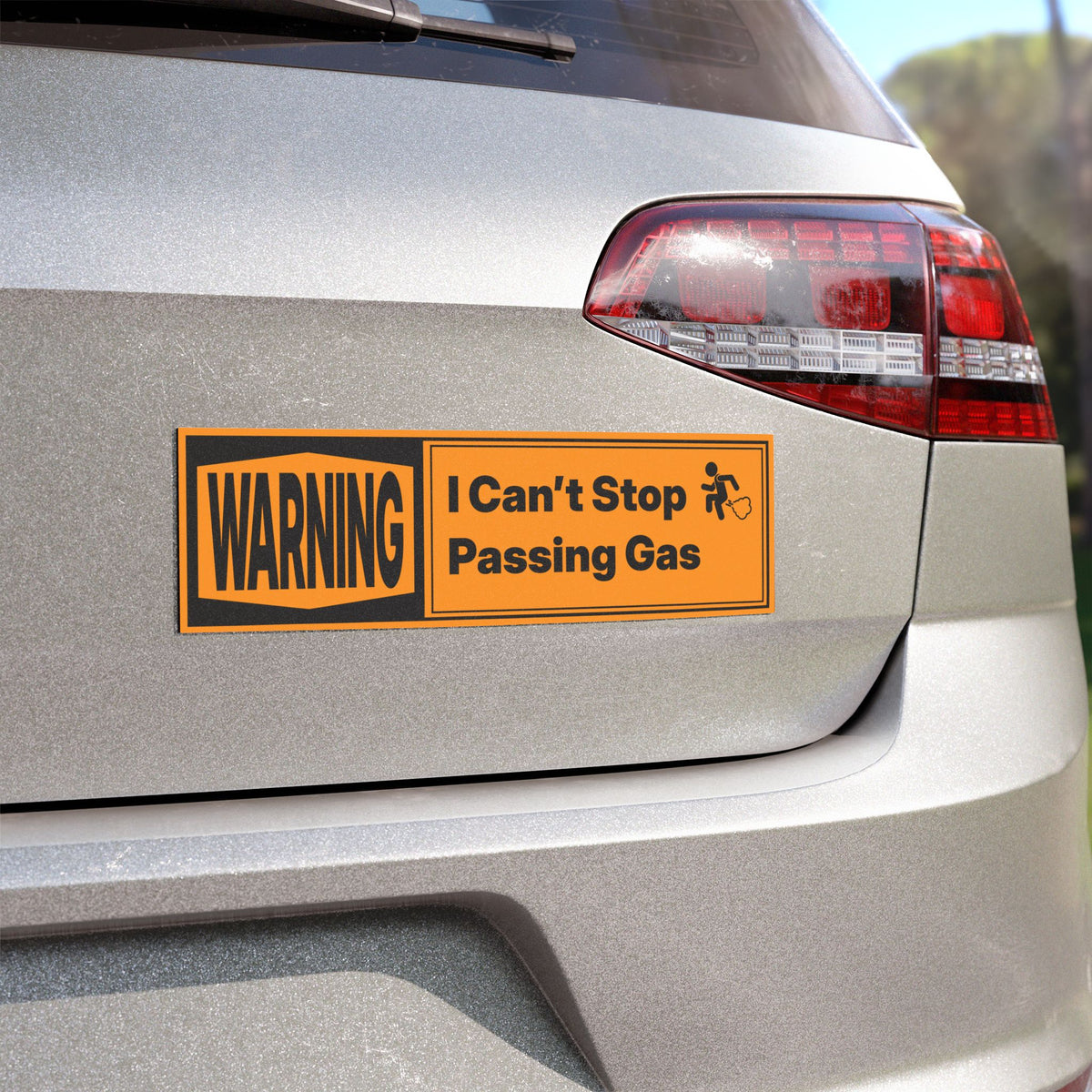 Bumper magnet reading Sorry, It's Self Driving, alternate view