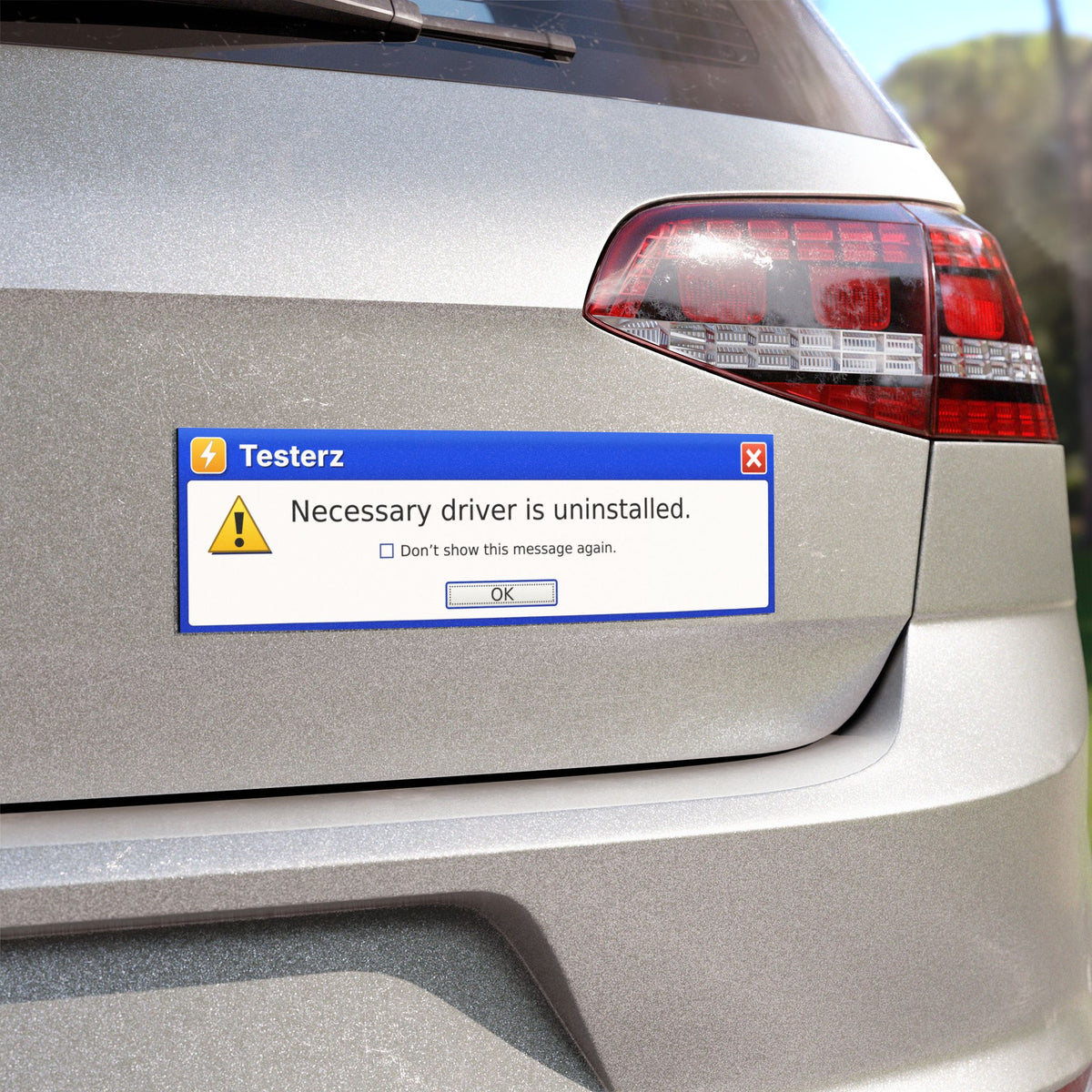 Bumper magnet styled as a computer popup window, alternate view