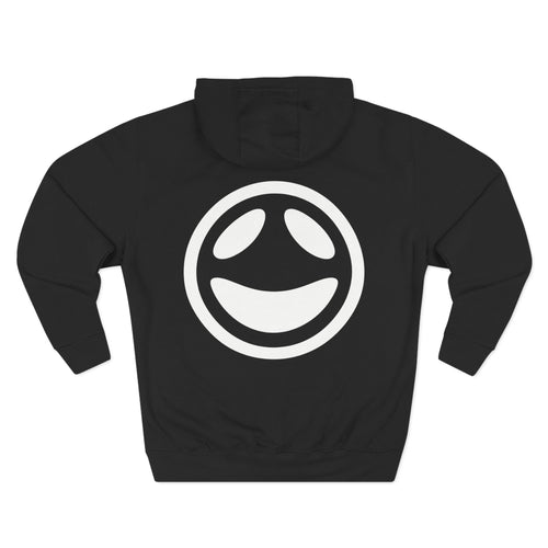 Black fleece hoodie with Testerz Face print on the back, alternate view