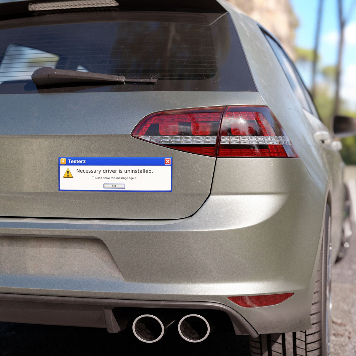 Bumper magnet styled as a computer popup window, alternate view