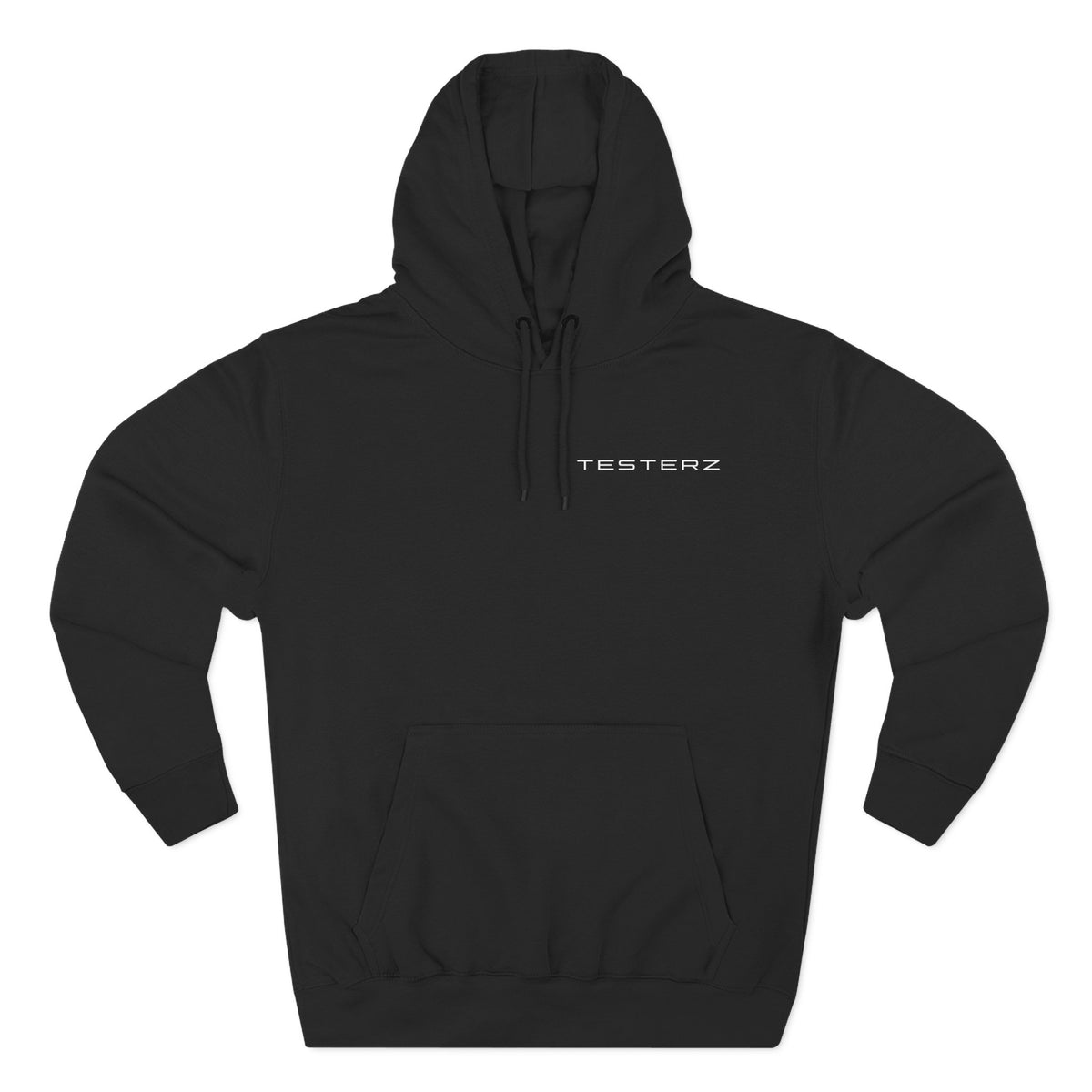 Black fleece hoodie with Testerz Face print on the back